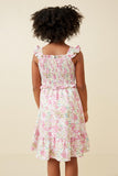 GY6455 PINK Girls Floral Print Ruffled Smocked Flutter Tank Dress Back