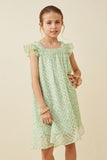 GY6459 Sage Girls Textured Swiss Dot Flutter Sleeve Dress Front