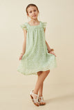 GY6459 Sage Girls Textured Swiss Dot Flutter Sleeve Dress Ful Body