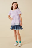 GY6465 LAVENDER Girls Textured Swiss Dot Trumpet Sleeve Top Full Body