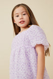 GY6465 LAVENDER Girls Textured Swiss Dot Trumpet Sleeve Top Detail