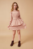 GY6483 MAUVE Girls Ruffle Detail Lace Trim Layered Dress Front 2