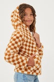 GY6531 Taupe Girls Checkered Half Zip Soft Fleece Hoodie Side