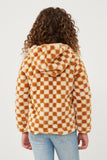 GY6531 Taupe Girls Checkered Half Zip Soft Fleece Hoodie Back