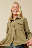 Linen Blend Peplum Button Up Shirt