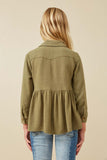 GY6540 Olive Girls Linen Blend Peplum Button Up Shirt Back