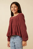 Girls Smock Detailed Textured Washed Peplum Top Side