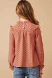 GY6549 MAUVE Girls Lace Ruffle Detail Swiss Dot Blouse Back