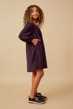 GY6550 Navy Girls Polka Dot Print Square Neck Long Sleeve Dress Side