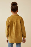 GY6553 Mustard Girls Contrast Paneled Corduroy Button Up Shacket Back