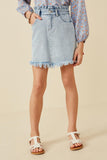 Washed Frayed Hem Paper Bag Denim Skirt