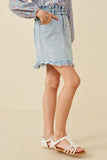 GY6559 Light Denim Girls Washed Frayed Hem Paper Bag Denim Skirt Side