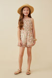 GY6605 Pink Girls Chiffon Floral Smocked Sleeveless Romper Full Body