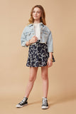 GY6657 Navy Girls Floral Patterned Eyelet Skirt Full Body