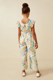 GY6668 Off White Girls Romantic Floral Ruffle Detail Wideleg Jumpsuit Back