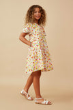 GY6688 OFF WHITE Girls Ditsy Floral V Neck Flutter Sleeve Dress Side