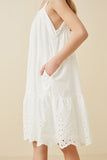 GY6689 Off White Girls Scalloped Eyelet Hem Tank Dress Side