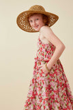 GY6691 Pink Girls Floral Ruffled Smock Back Dress Side