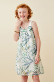 GY6696 Green Girls Layered Botanical Print Tank Dress Front