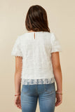 GY6707 Off White Girls Flocked Ribbon Ruffled Mesh Puff Sleeve Top Back