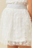 GY6719 Off White Girls Flocked Ribbon Ruffled Mesh Skirt Full Body