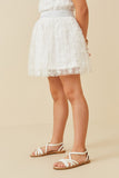 GY6719 Off White Girls Flocked Ribbon Ruffled Mesh Skirt Pose