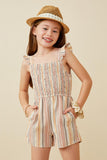 Textured Stripe Ruffle Strap Smocked Romper