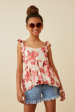 Textured Floral Tie Shoulder Hankerchief Top