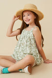 GY6749 Green Girls Botanical Print Square Neck Handerchief Tank Pose