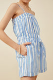 GY6751 Blue Girls Tie Detail Striped Tank Romper Side