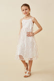 GY6774 Off White Girls Flocked Heart Ruffle Mesh Tank Dress Front