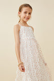 GY6774 Off White Girls Flocked Heart Ruffle Mesh Tank Dress Side