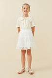 Girls Flocked Polka Dot Ruffled Mesh Skirt Full Body