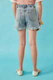 GY6790 Denim Girls Distressed Fray Detail Shorts Back