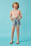 GY6790 Denim Girls Distressed Fray Detail Shorts Full Body