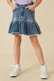 GY6791 Denim Girls Distressed High Waist Drop Hem Denim Skirt Front