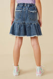 GY6791 Denim Girls Distressed High Waist Drop Hem Denim Skirt Back