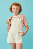 GY6797 White Girls Front Pocket Short Denim Overalls Front