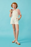 GY6797 White Girls Front Pocket Short Denim Overalls Full Body