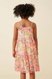 GY6809 Pink Mix Girls Textured Abstract Floral Pom Pom Hem Dress Back