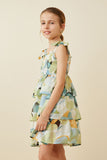 GY6820 SAGE Girls Textured Geo Print Tie Shoulder Smocked Dress Side