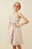 GY6834 CORAL MIX Girls Color Sprinkled Ruffle Hem Belted Dress Front