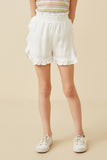 Ruffle Trimmed Elastic Waist Soft Shorts