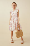 GY6858 Peach Girls Floral Print Eyelet Ruffle Tank Dress Full Body