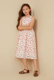 GY6880 PINK Girls Cherry Print Poplin Cross Back Dress Full Body 2