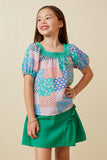 Vivid Patch Print Lace Trimmed Square Neck Top