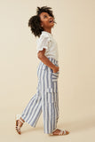 GY6907 Navy Girls Striped Patch Pocket Wideleg Cargo Pants Full Body