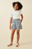 GY6917 Denim Girls Floral Chambray Smocked Cargo Shorts Full Body