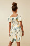 GY6934 Cream Girls Romantic Floral Smocked Sheen Dress Back