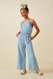 Ruffled Halter Wideleg Denim Tencel Jumpsuit